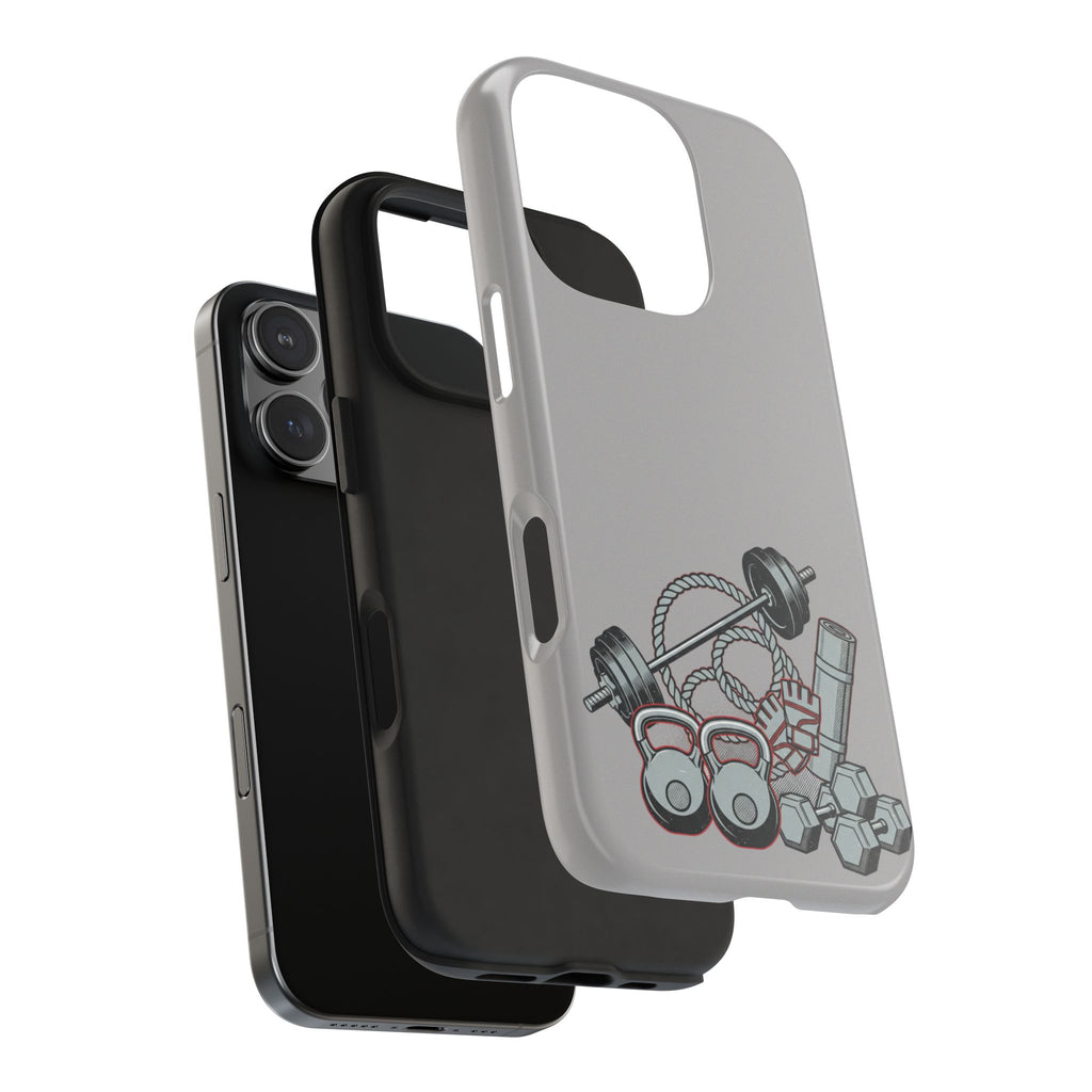 Fitness Gear Tough Phone Case — Dumbbells, Kettlebells & Jump Rope Design