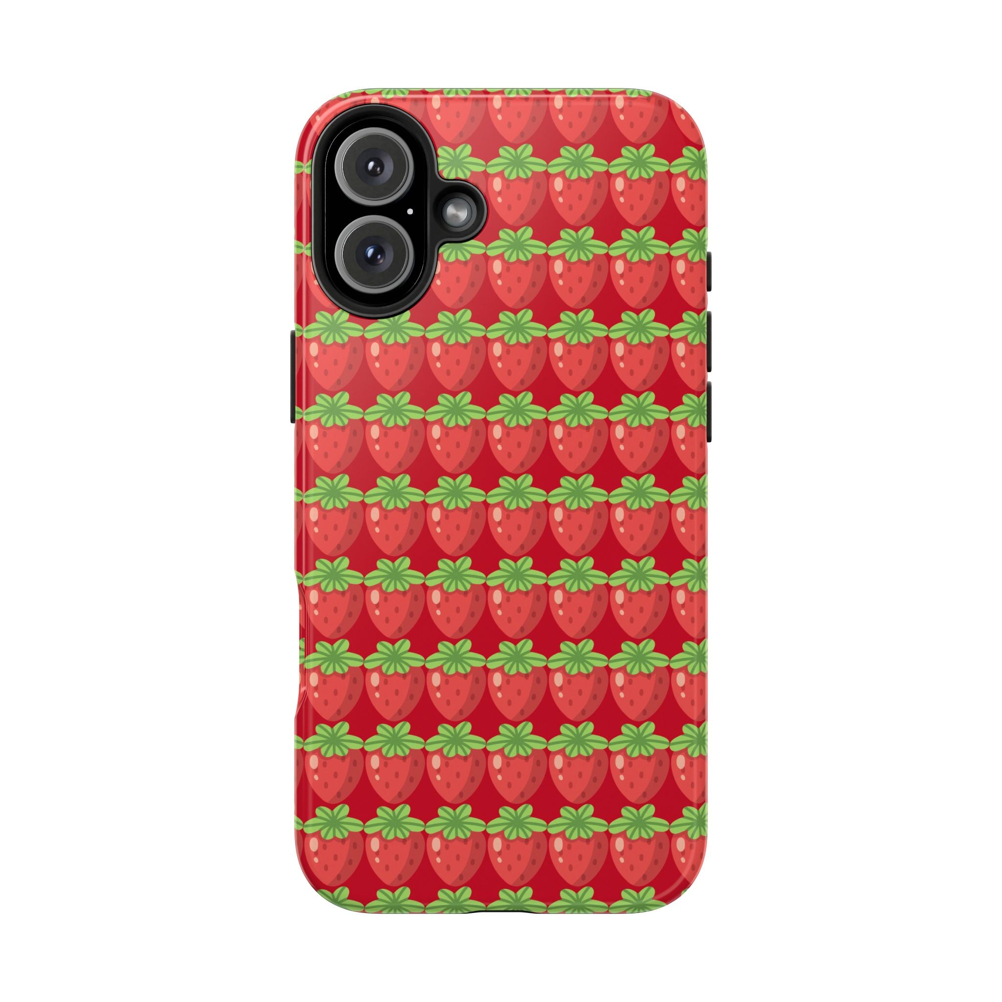 Strawberry Pattern Tough Phone Case — Cute Red Fruit Protective Cover