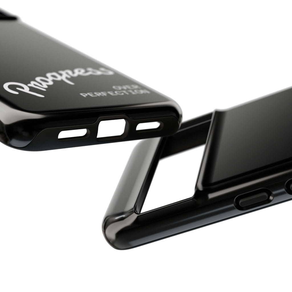 Phone Case - "Progress Over Perfection" Glossy Black Protective Cover
