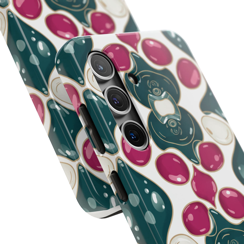 Floral Jewel Pattern Tough Phone Case — Teal & Fuchsia Protective Cover