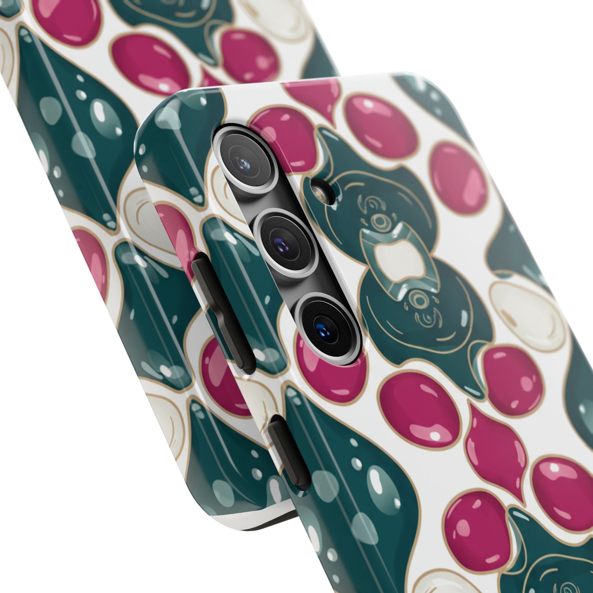 Floral Jewel Pattern Tough Phone Case — Teal & Fuchsia Protective Cover
