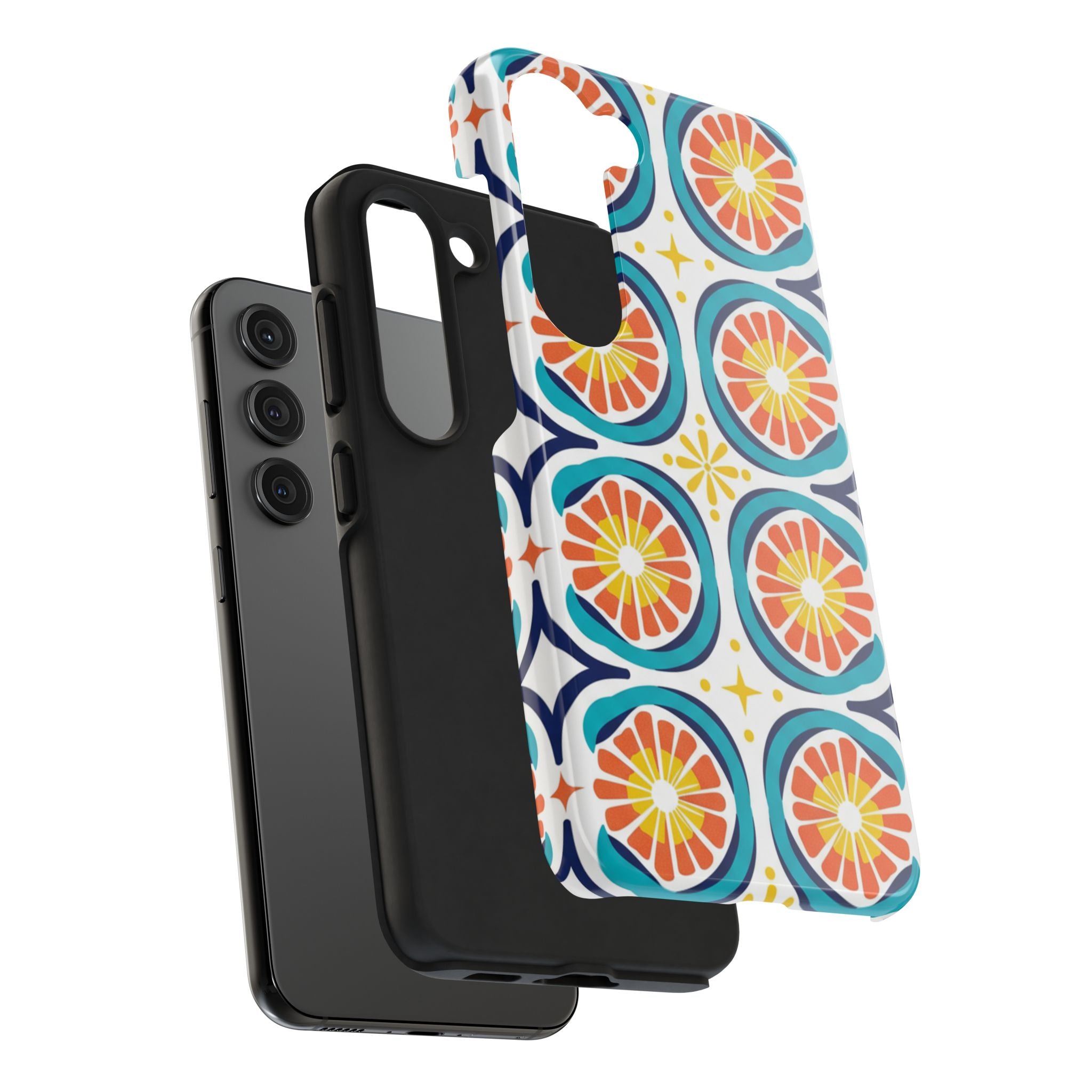 Citrus Tile Tough Phone Case — Colorful Retro Orange Slice Pattern