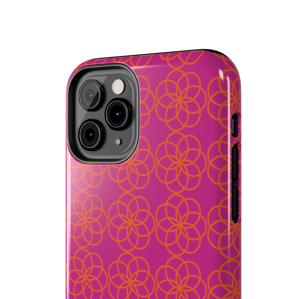 Floral Geometric Tough Phone Case — Pink & Orange Patterned Protective Cover