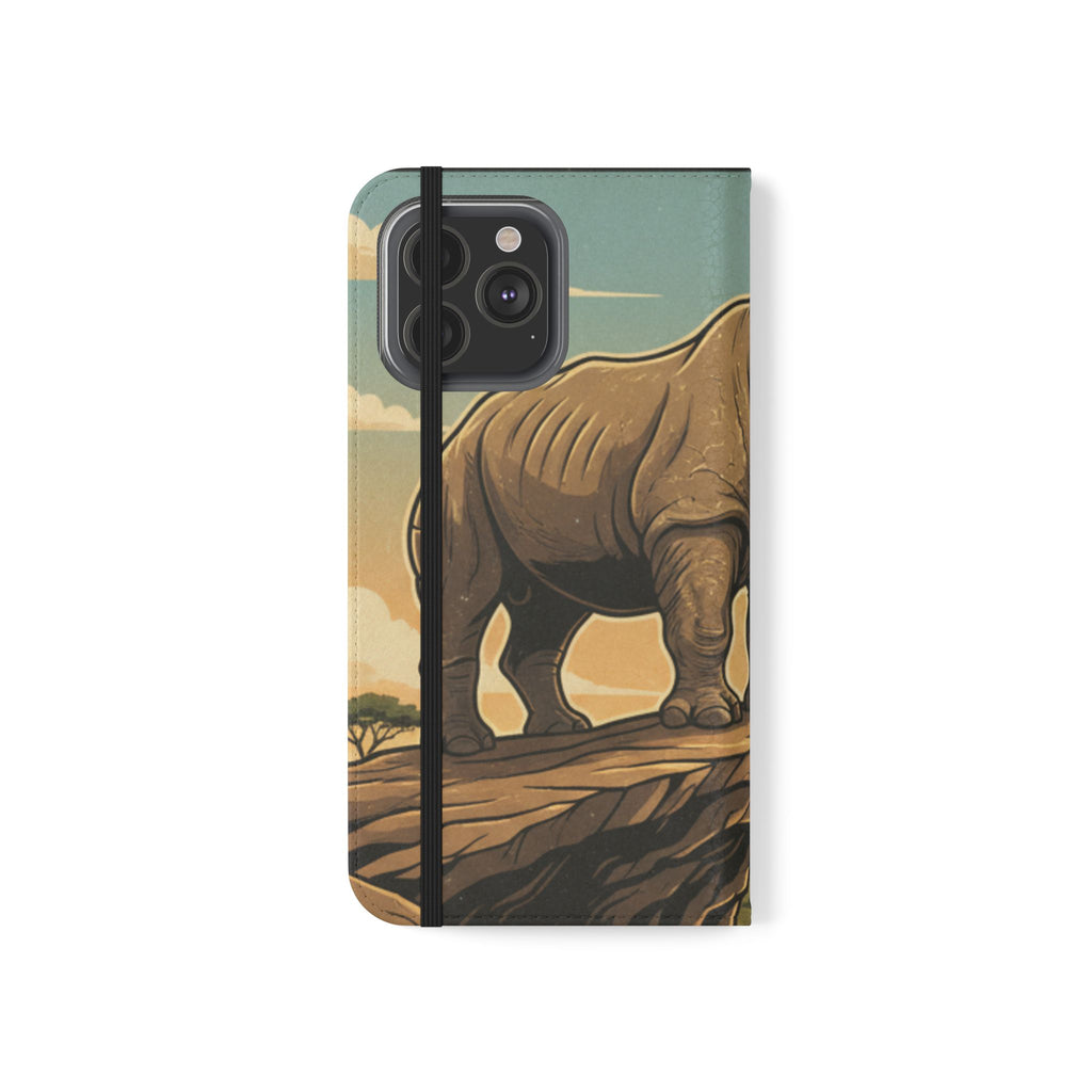 Rhino Sunset Flip Phone Case – Safari Wildlife Wallet Case