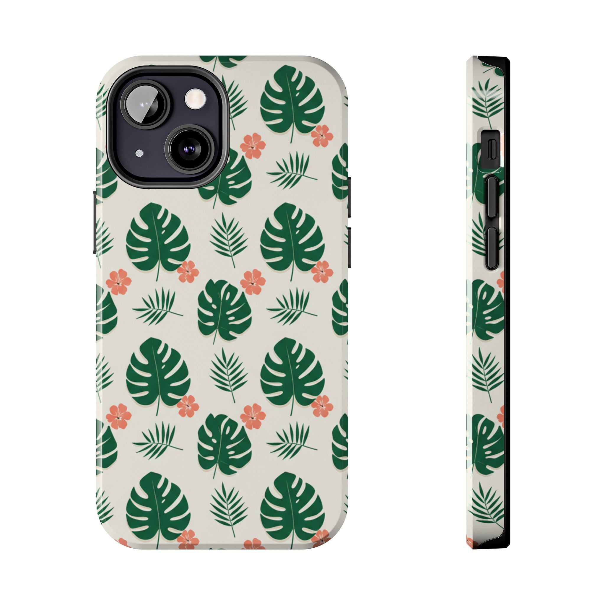 Tropical Leaves Tough Phone Case — Monstera & Pink Floral Protective Cover