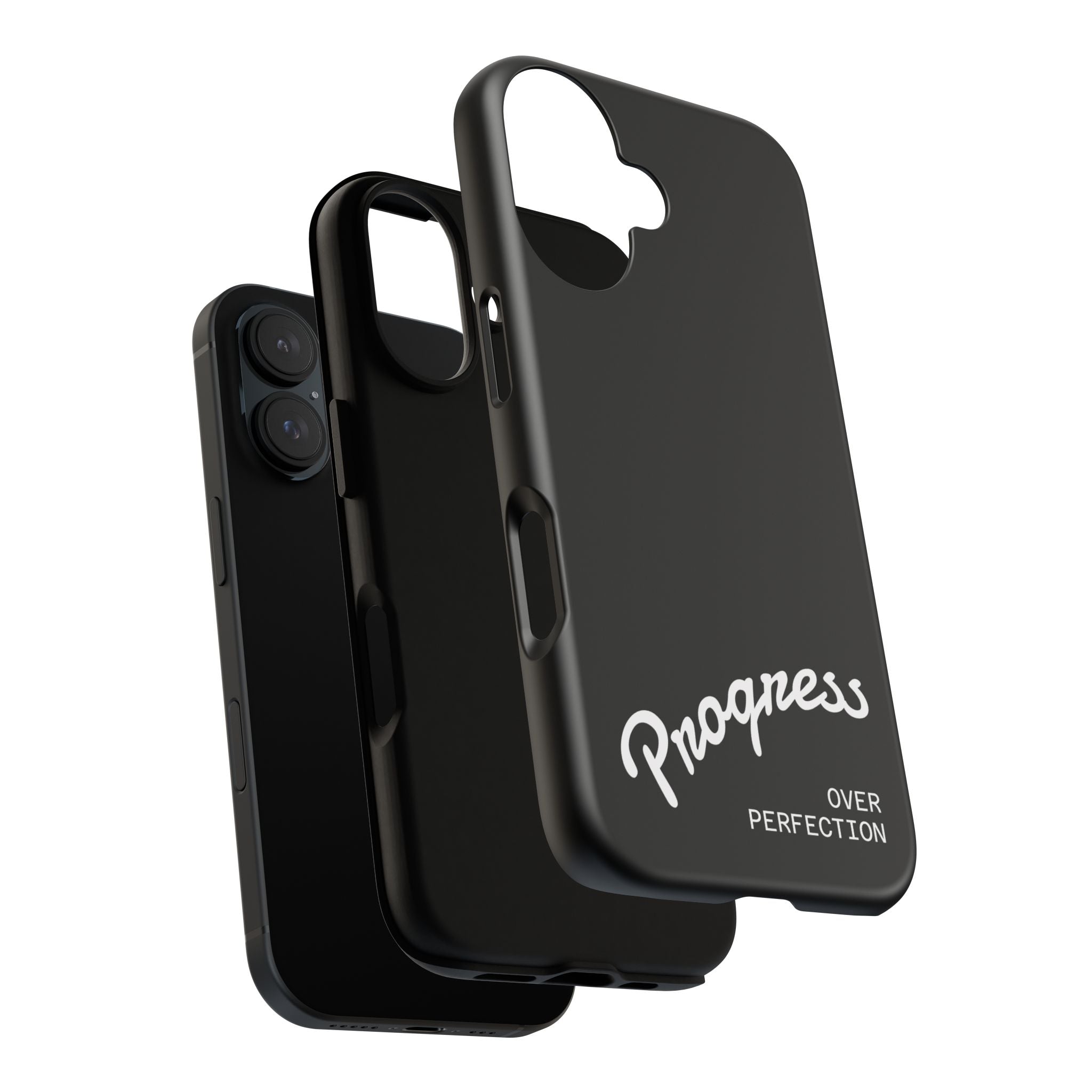 Phone Case - "Progress Over Perfection" Glossy Black Protective Cover