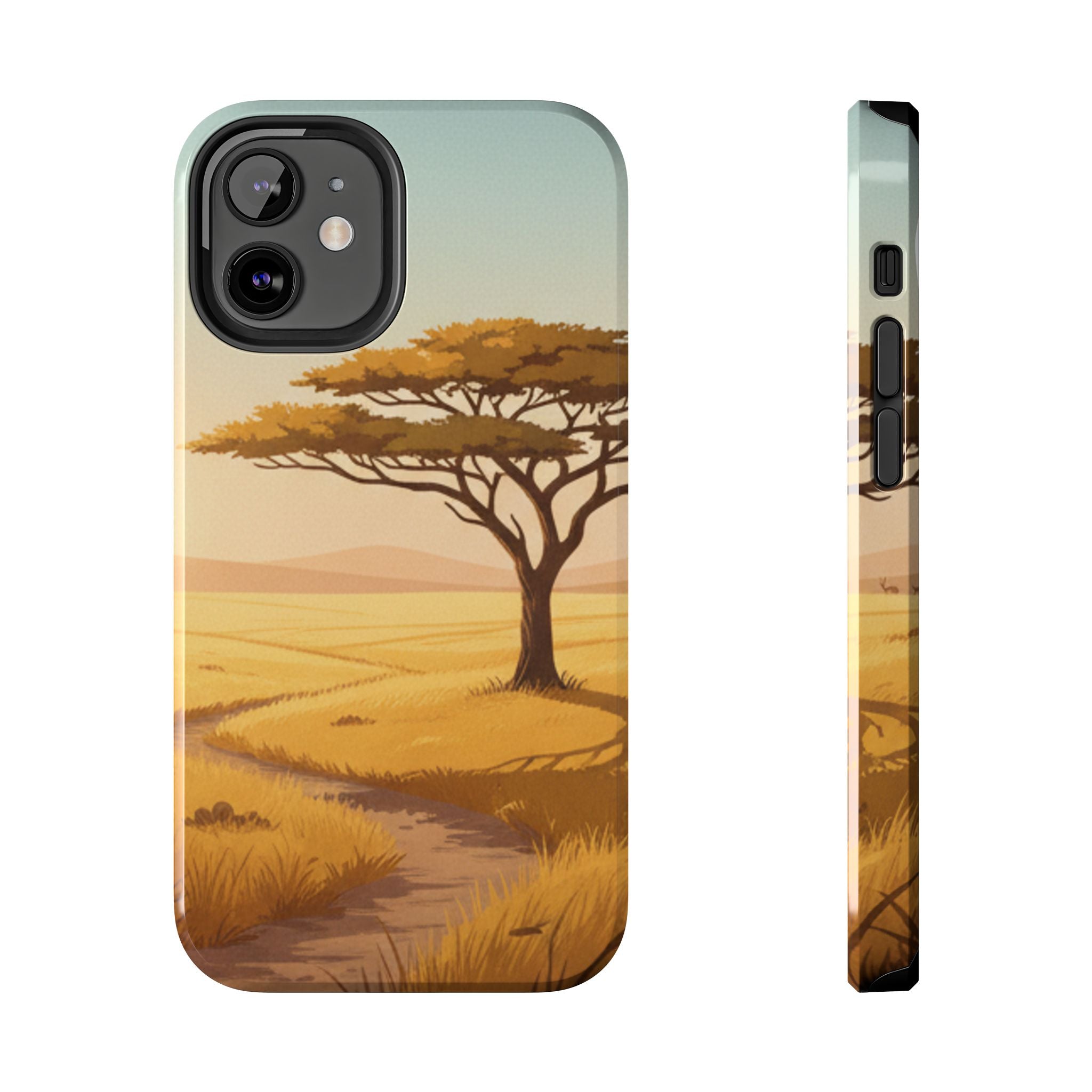 Safari Sunset Tough Phone Case — African Savanna Tree Design
