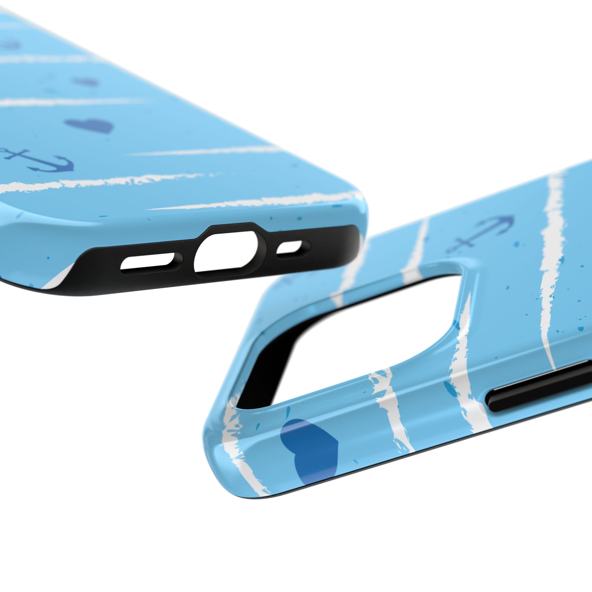 Nautical Blue Anchor & Hearts Tough Phone Case — Cute Striped Protective Cover