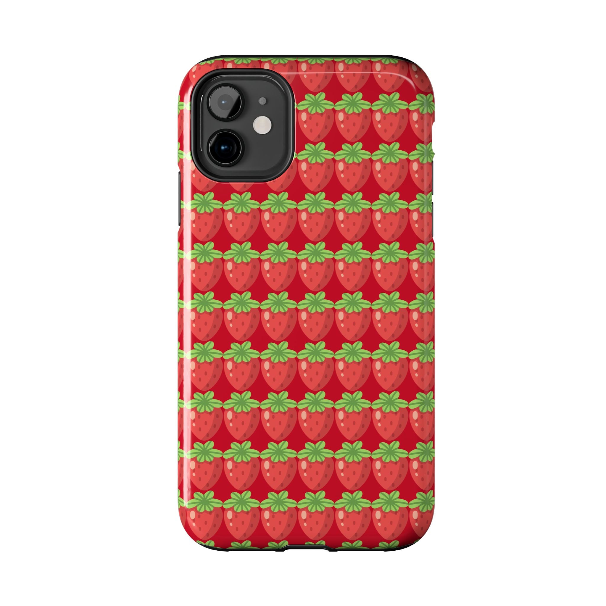 Strawberry Pattern Tough Phone Case — Cute Red Fruit Protective Cover