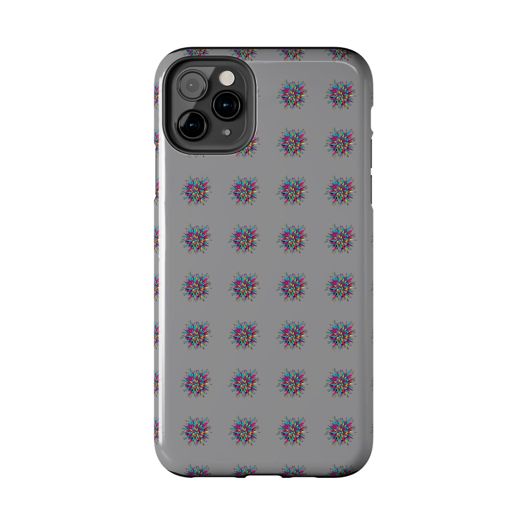 Tough Phone Case — Abstract Floral Burst Pattern on Gray (Protective Slim Fit)