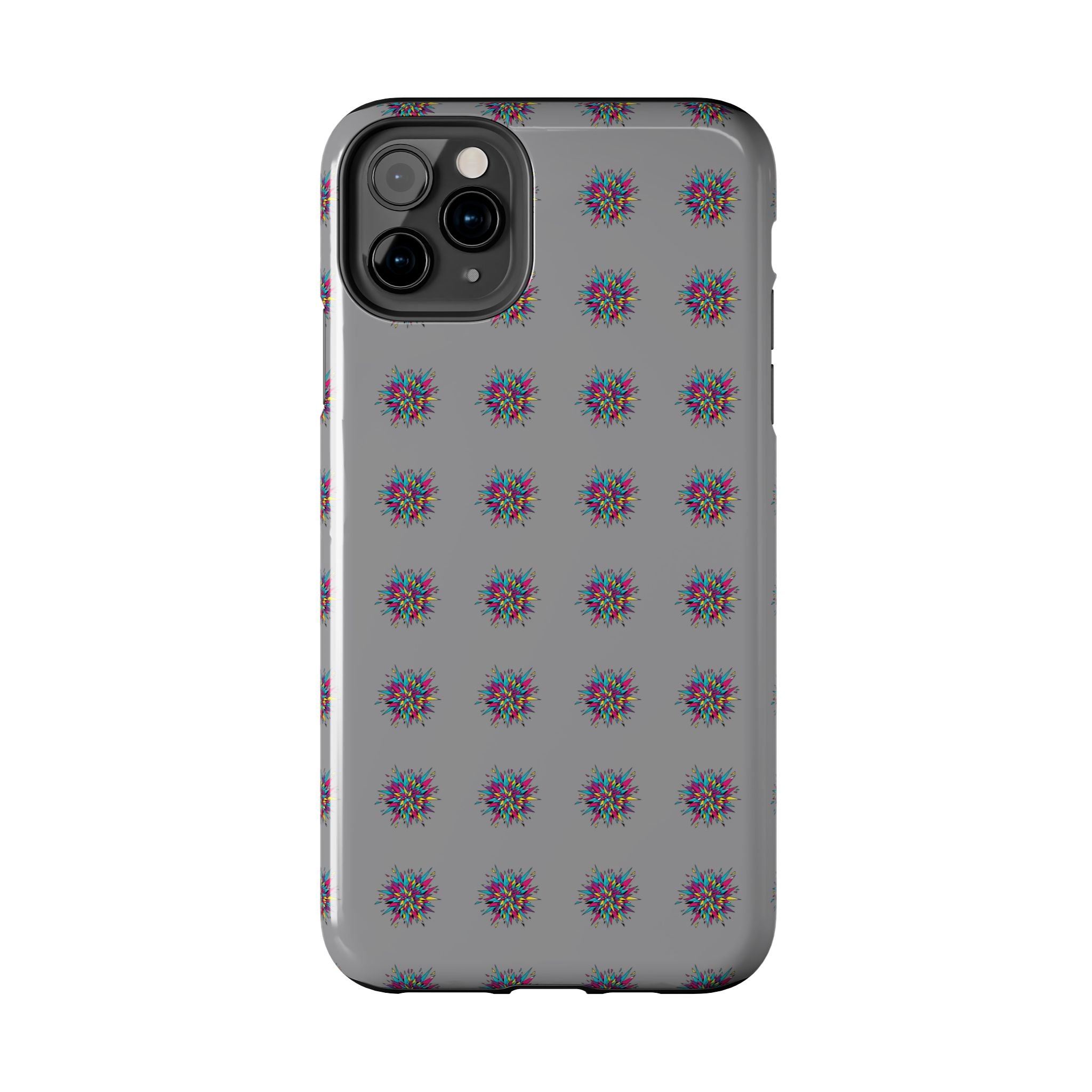 Tough Phone Case — Abstract Floral Burst Pattern on Gray (Protective Slim Fit)