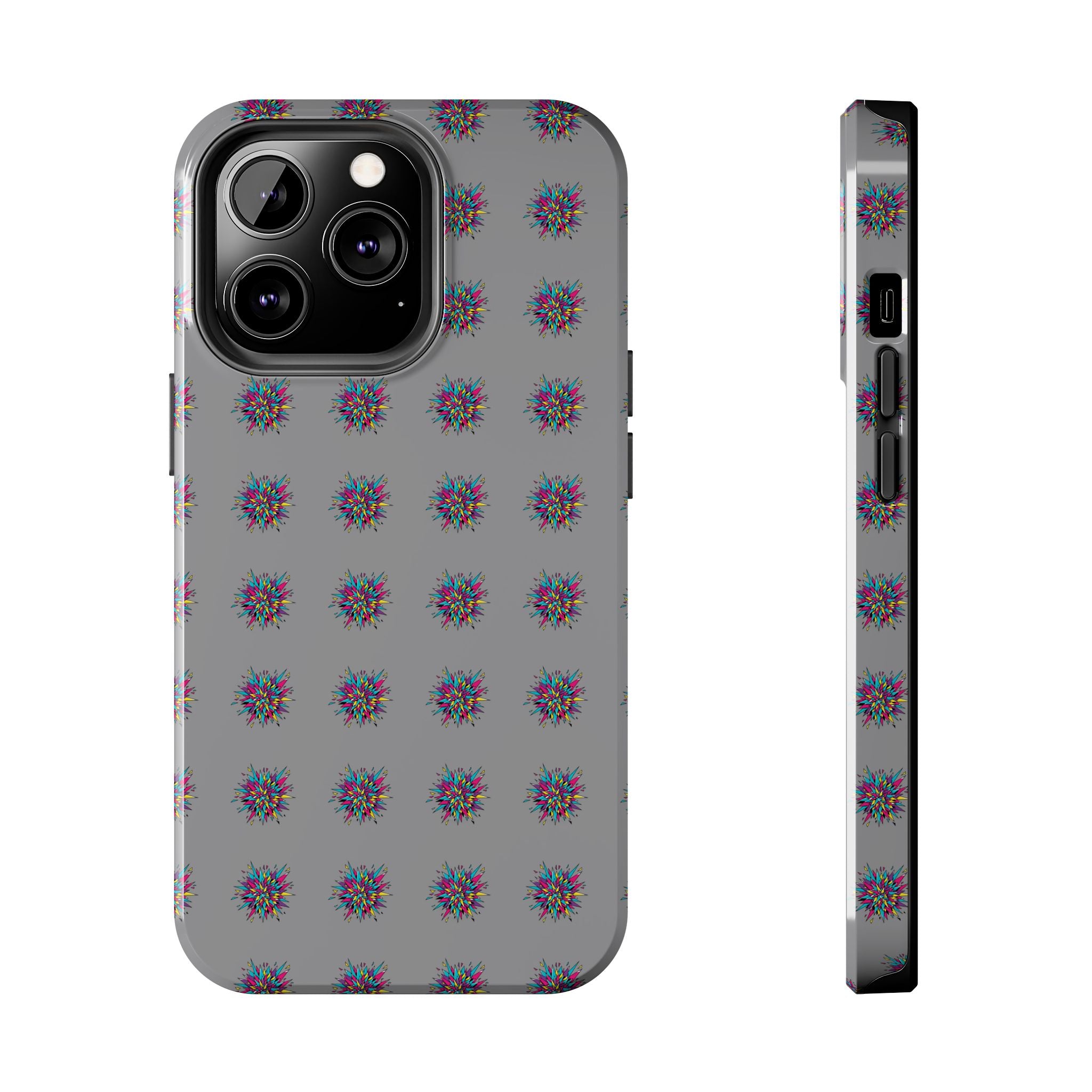 Tough Phone Case — Abstract Floral Burst Pattern on Gray (Protective Slim Fit)