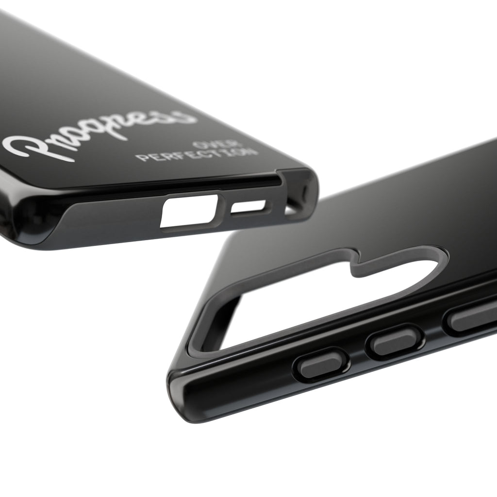 Phone Case - "Progress Over Perfection" Glossy Black Protective Cover