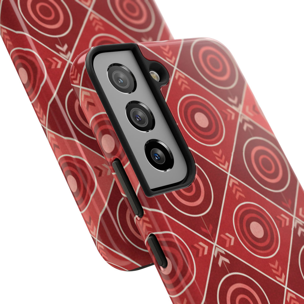 Red Geometric Target Pattern Tough Phone Case — Protective Abstract Retro Design