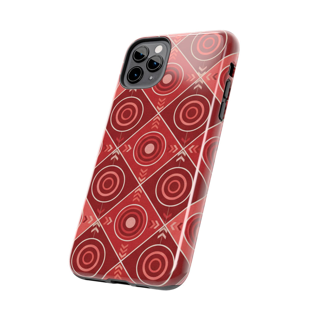 Red Geometric Target Pattern Tough Phone Case — Protective Abstract Retro Design