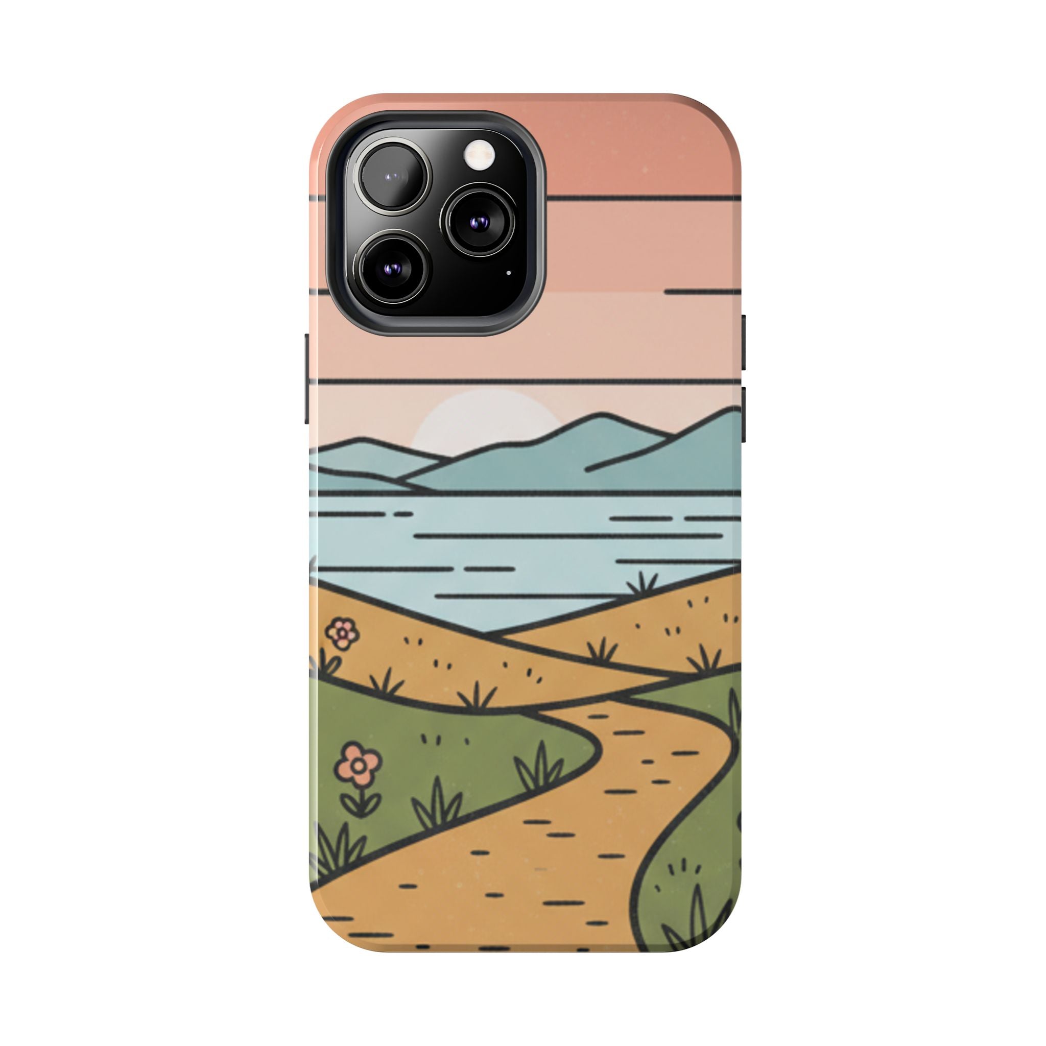 Scenic Path Tough Phone Case — Pastel Lake & Mountain Protective Cover