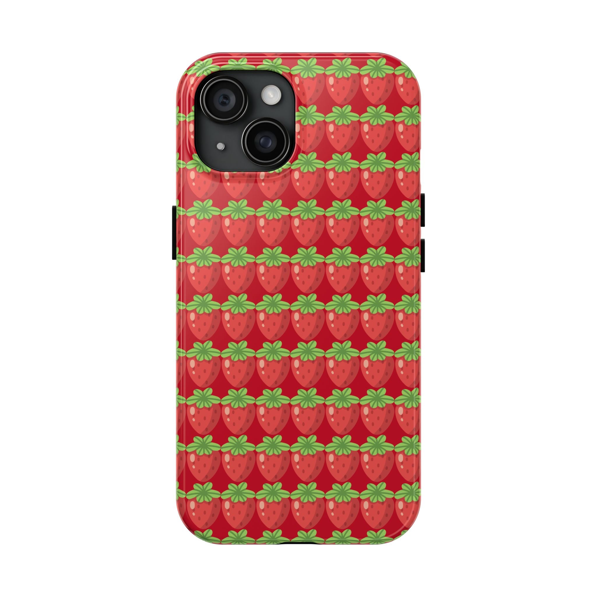 Strawberry Pattern Tough Phone Case — Cute Red Fruit Protective Cover