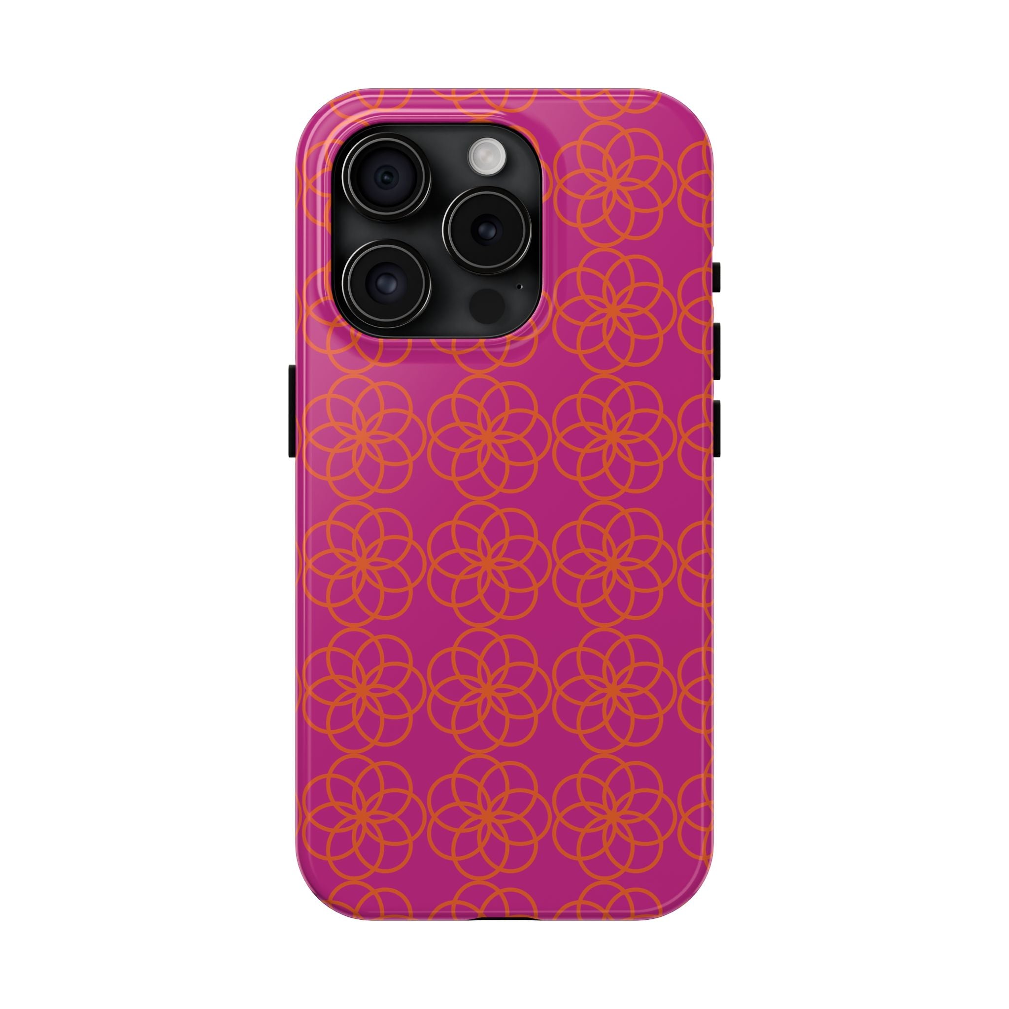 Floral Geometric Tough Phone Case — Pink & Orange Patterned Protective Cover