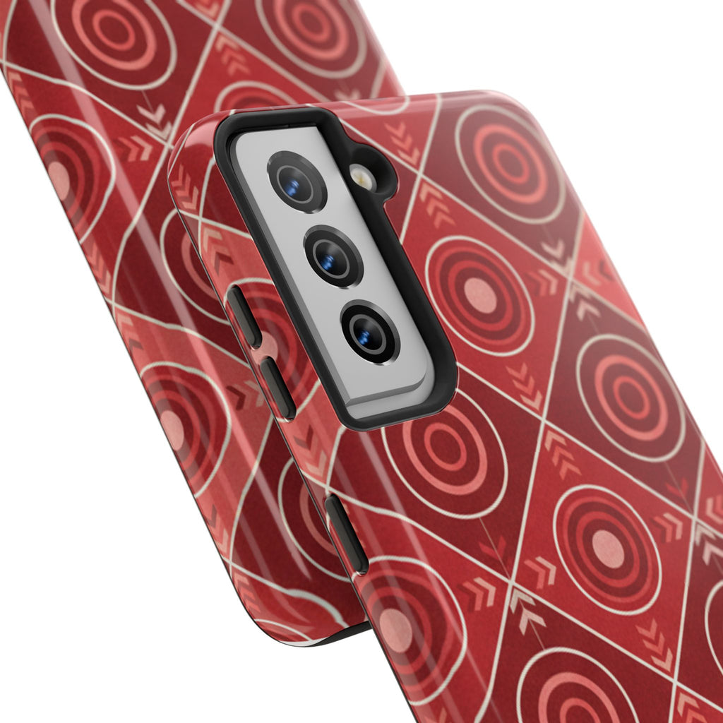 Red Geometric Target Pattern Tough Phone Case — Protective Abstract Retro Design