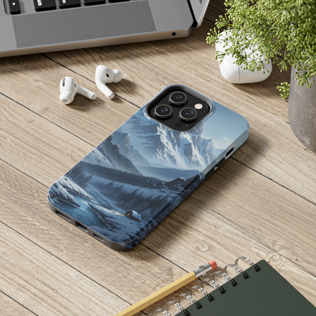 Tough Phone Case — Snowy Mountain Cabin Landscape Protective Phone Cover