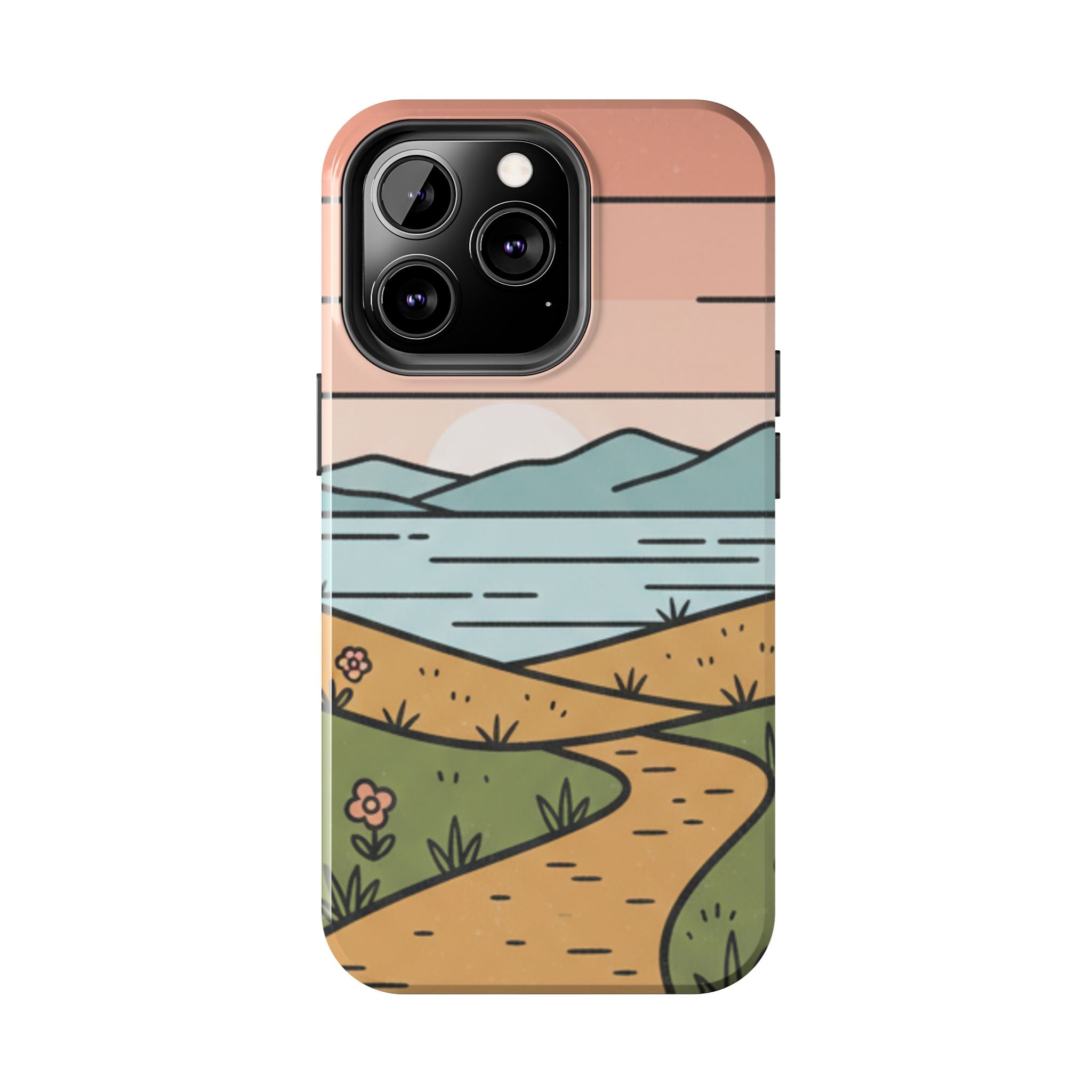 Scenic Path Tough Phone Case — Pastel Lake & Mountain Protective Cover