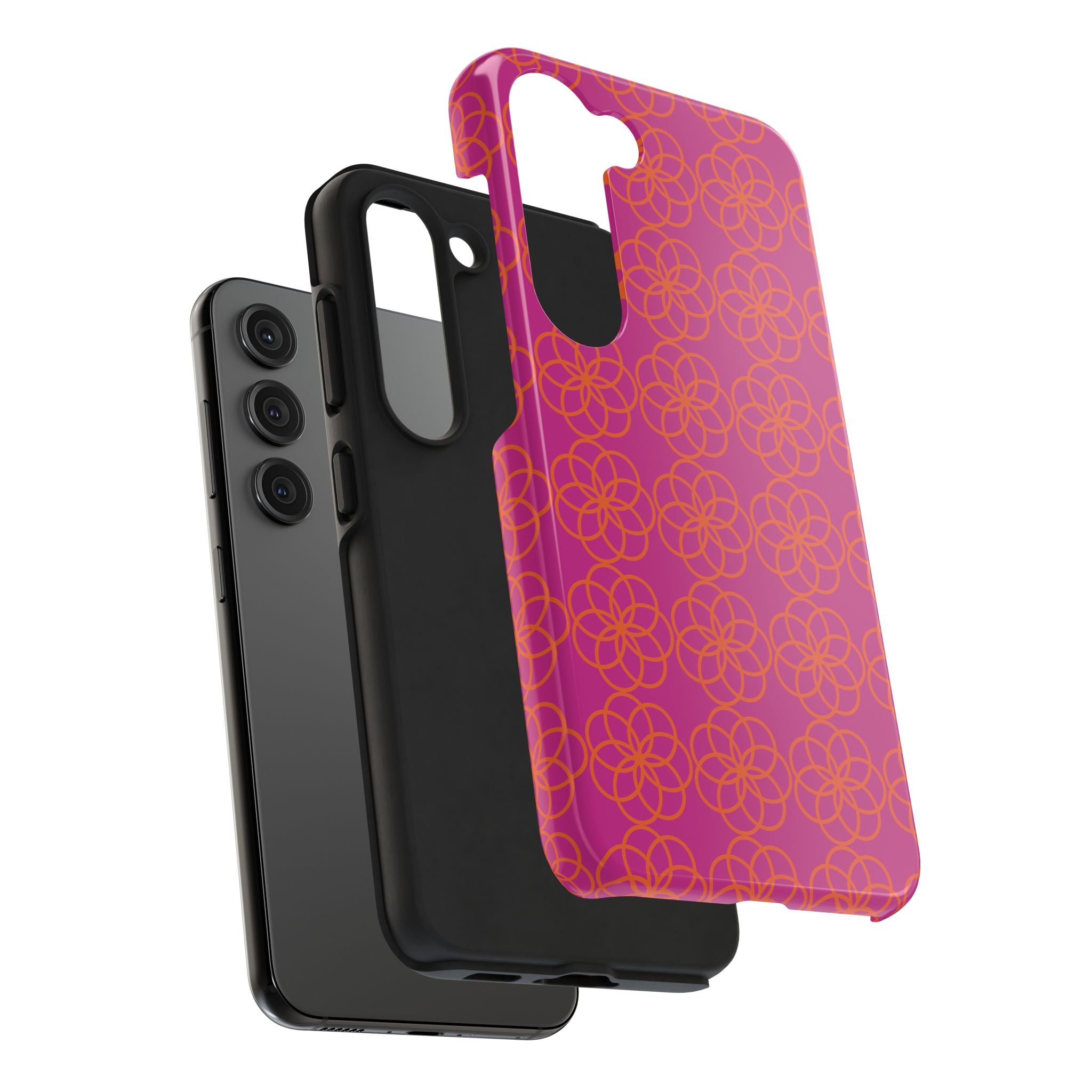 Floral Geometric Tough Phone Case — Pink & Orange Patterned Protective Cover