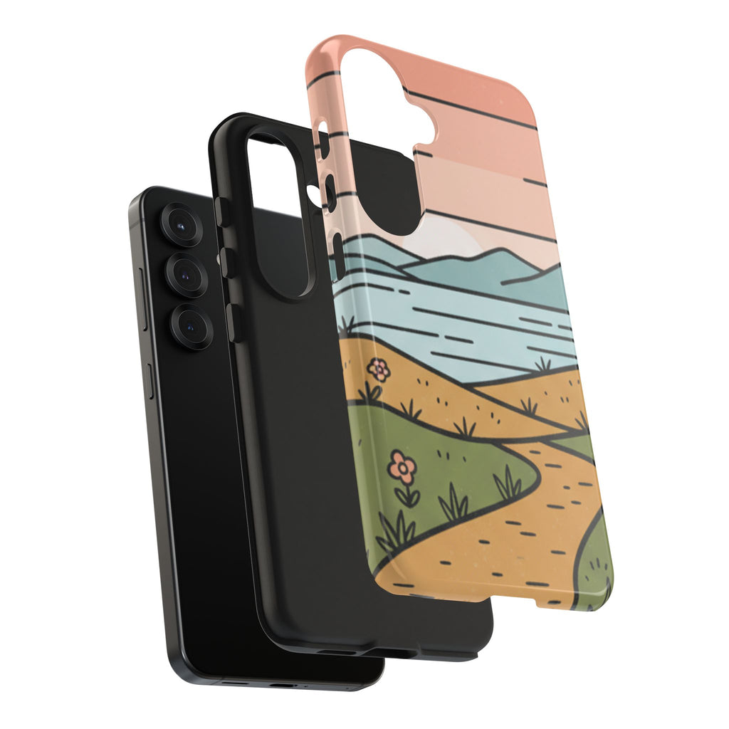 Scenic Path Tough Phone Case — Pastel Lake & Mountain Protective Cover