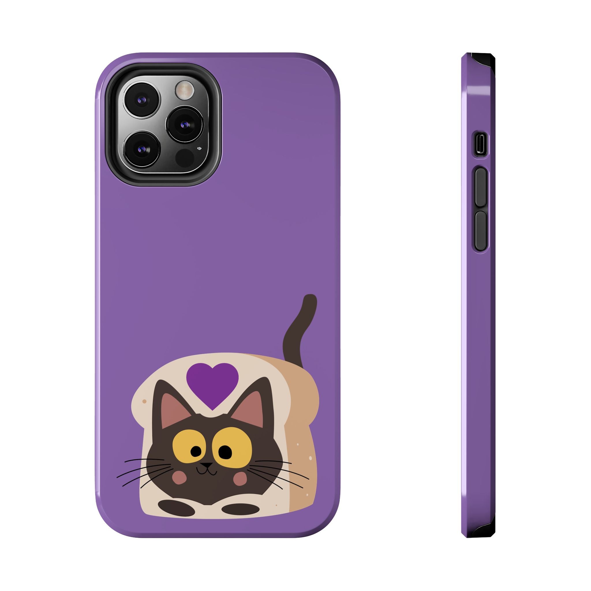 Purple Cute Cat-in-Bread Tough Phone Case — Cute Cat Heart Design