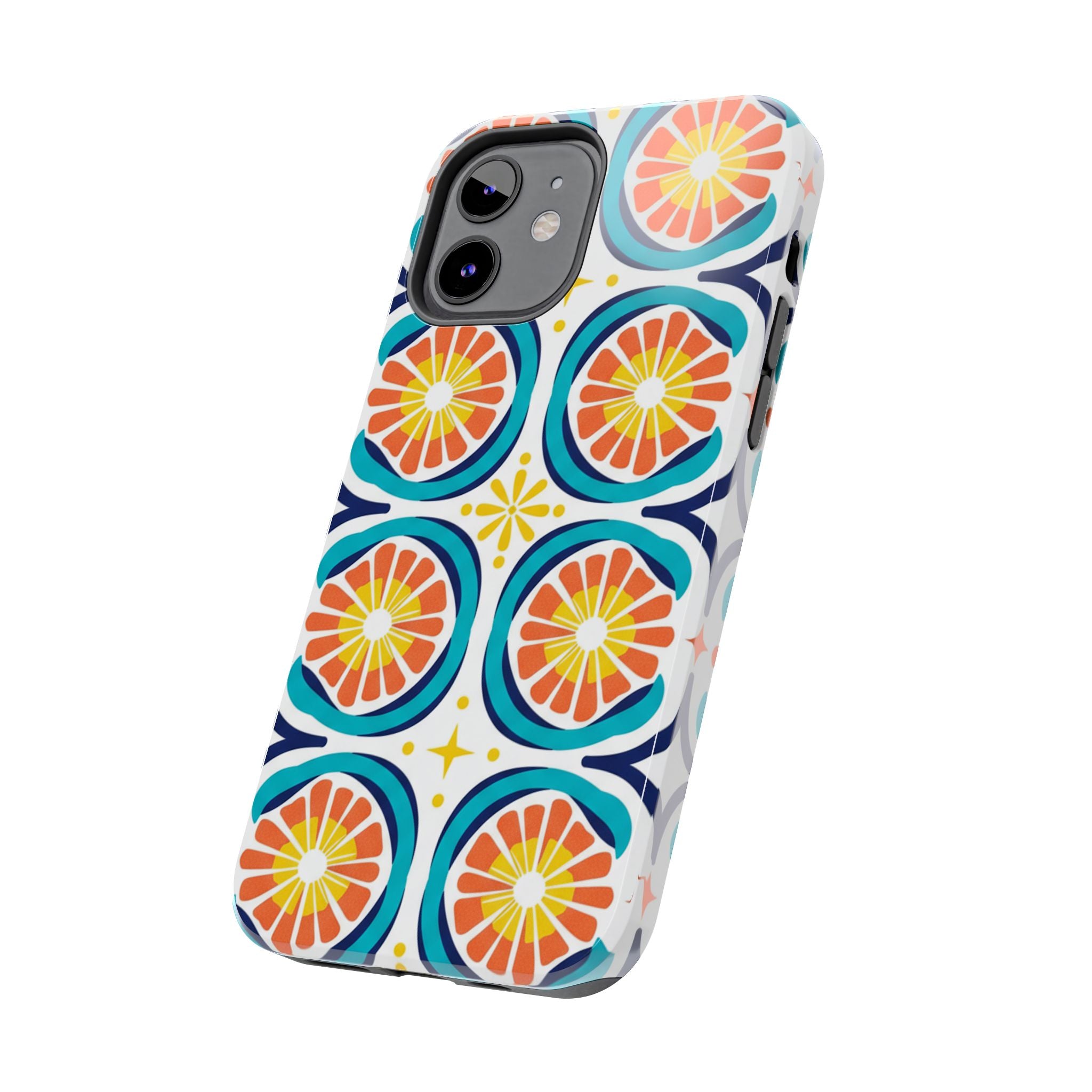 Citrus Tile Tough Phone Case — Colorful Retro Orange Slice Pattern