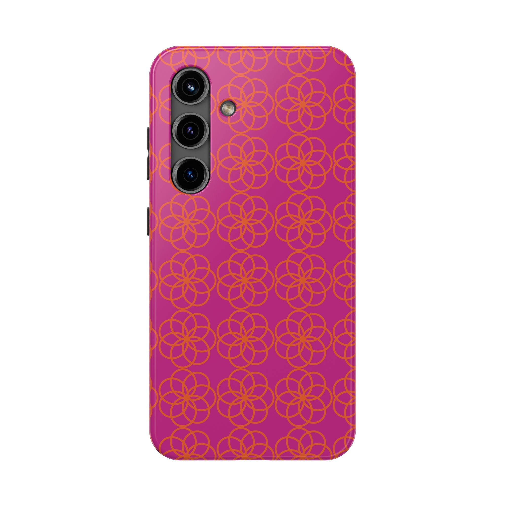 Floral Geometric Tough Phone Case — Pink & Orange Patterned Protective Cover