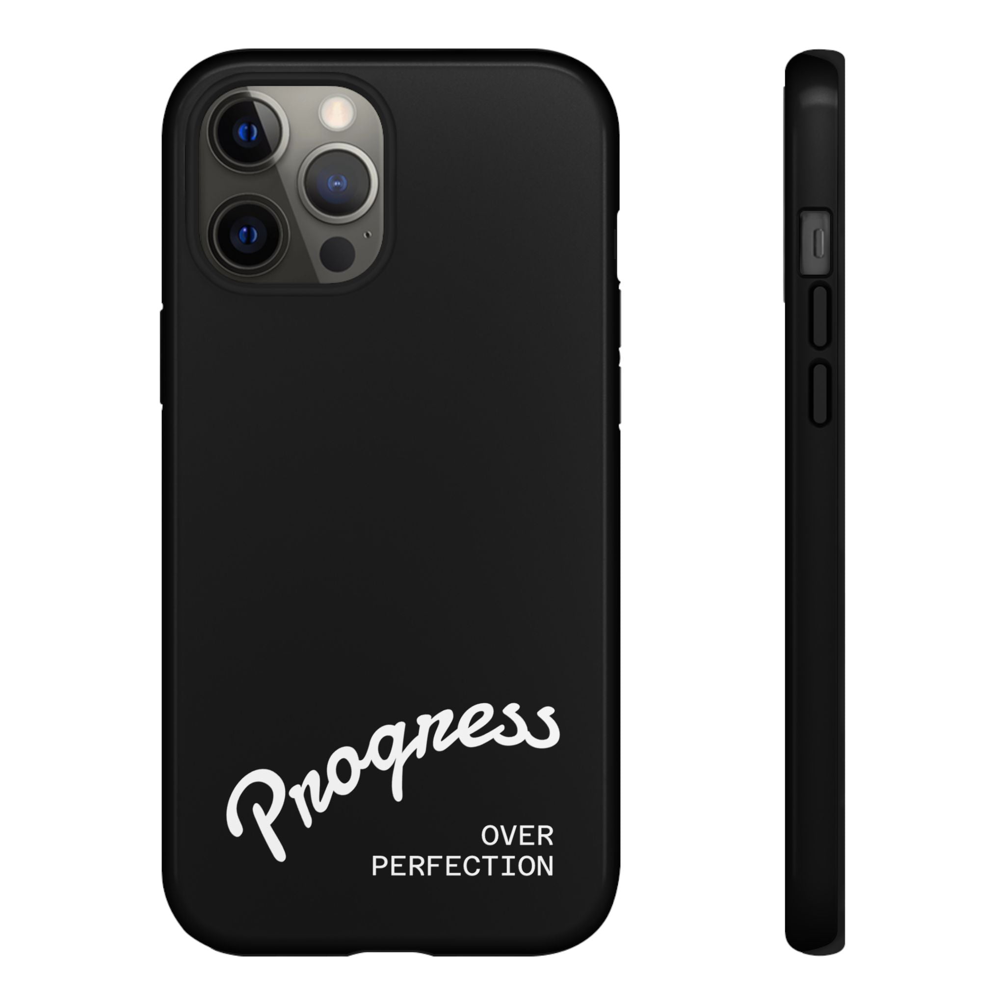 Phone Case - "Progress Over Perfection" Glossy Black Protective Cover