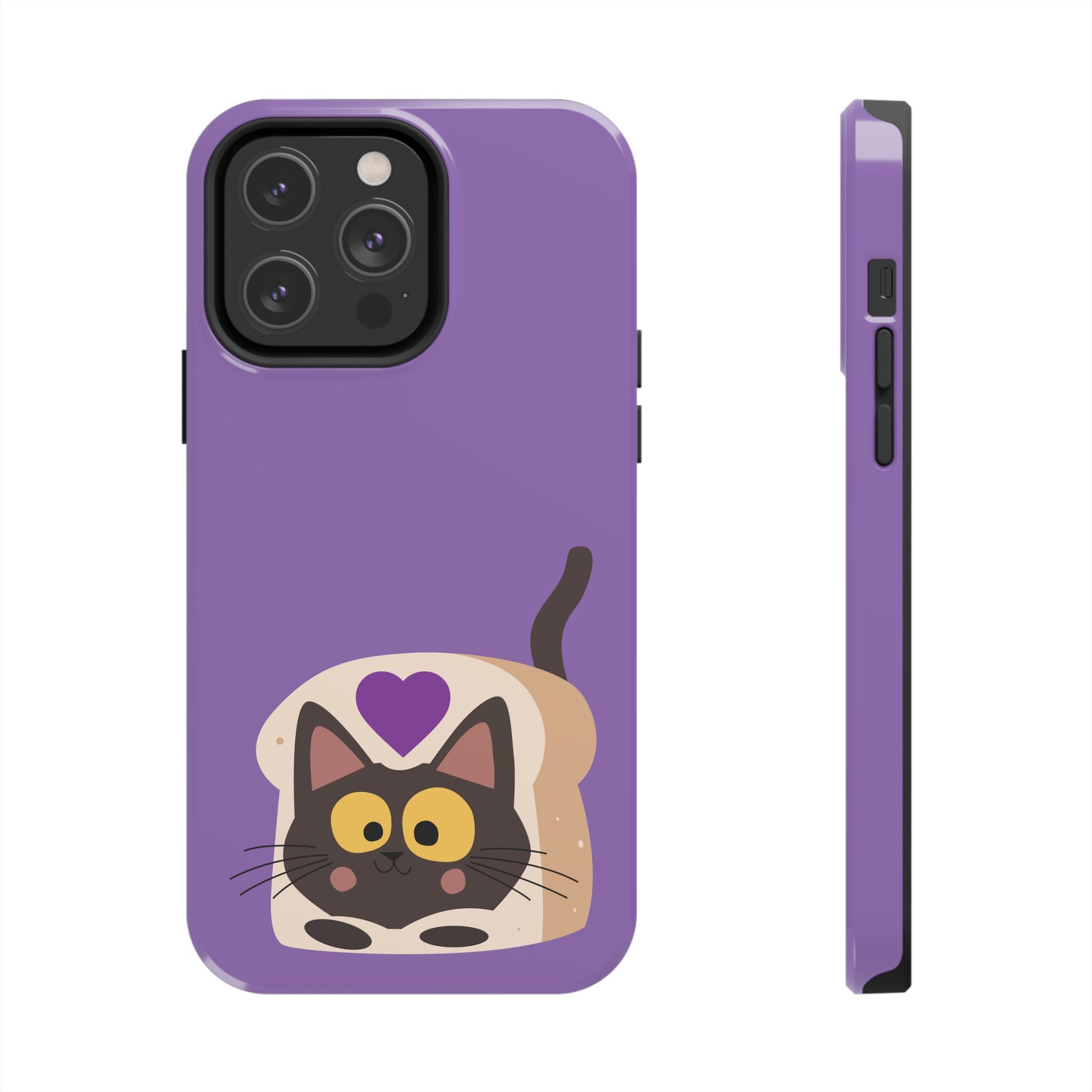 Purple Cute Cat-in-Bread Tough Phone Case — Cute Cat Heart Design