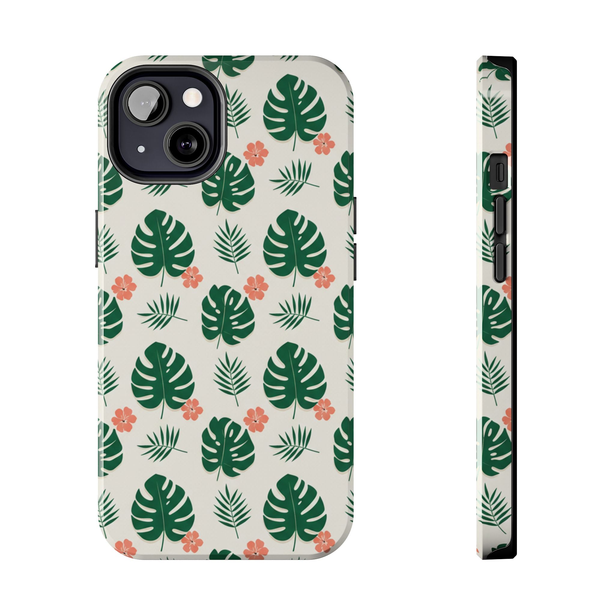 Tropical Leaves Tough Phone Case — Monstera & Pink Floral Protective Cover