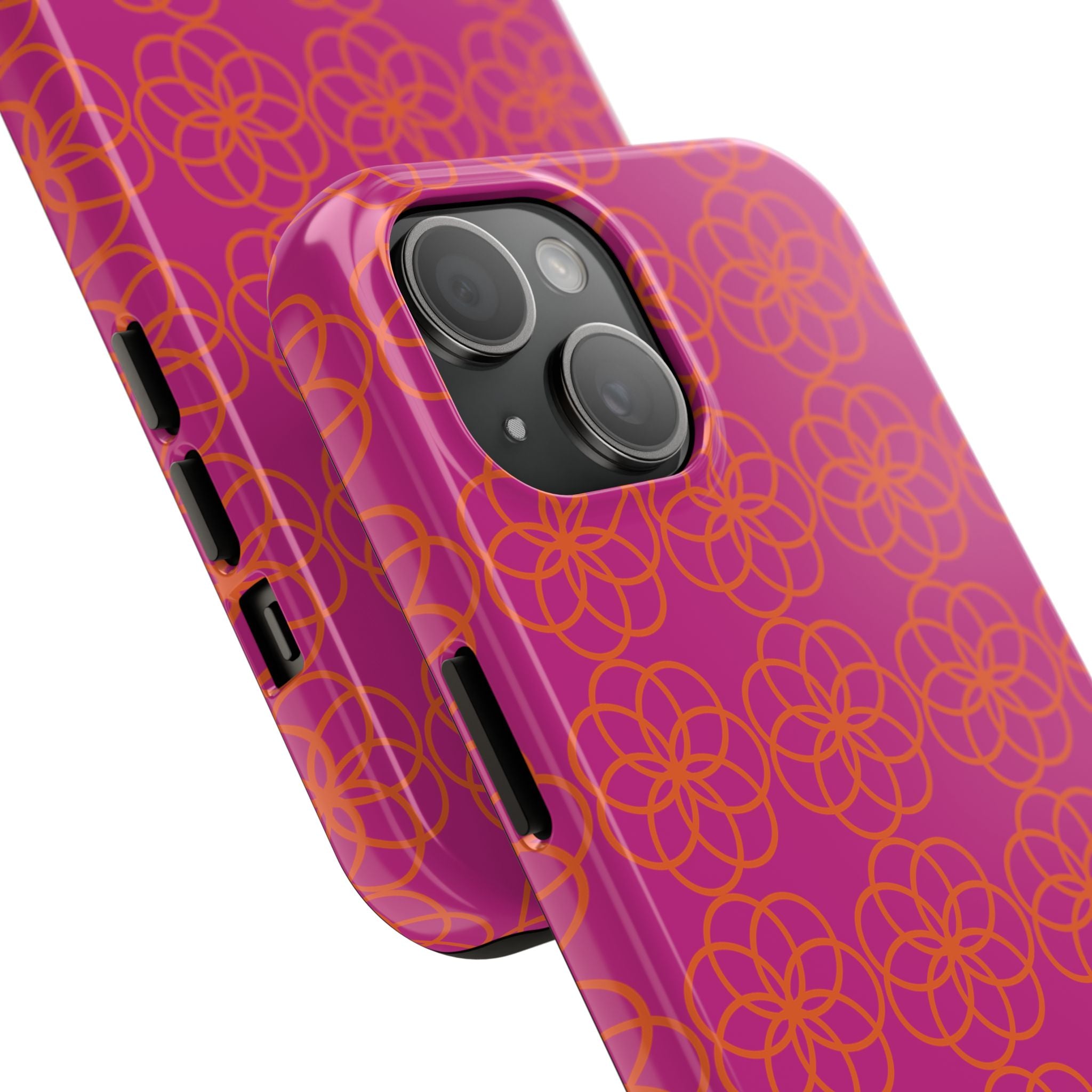 Floral Geometric Tough Phone Case — Pink & Orange Patterned Protective Cover