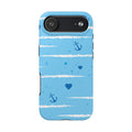Nautical Blue Anchor & Hearts Tough Phone Case — Cute Striped Protective Cover
