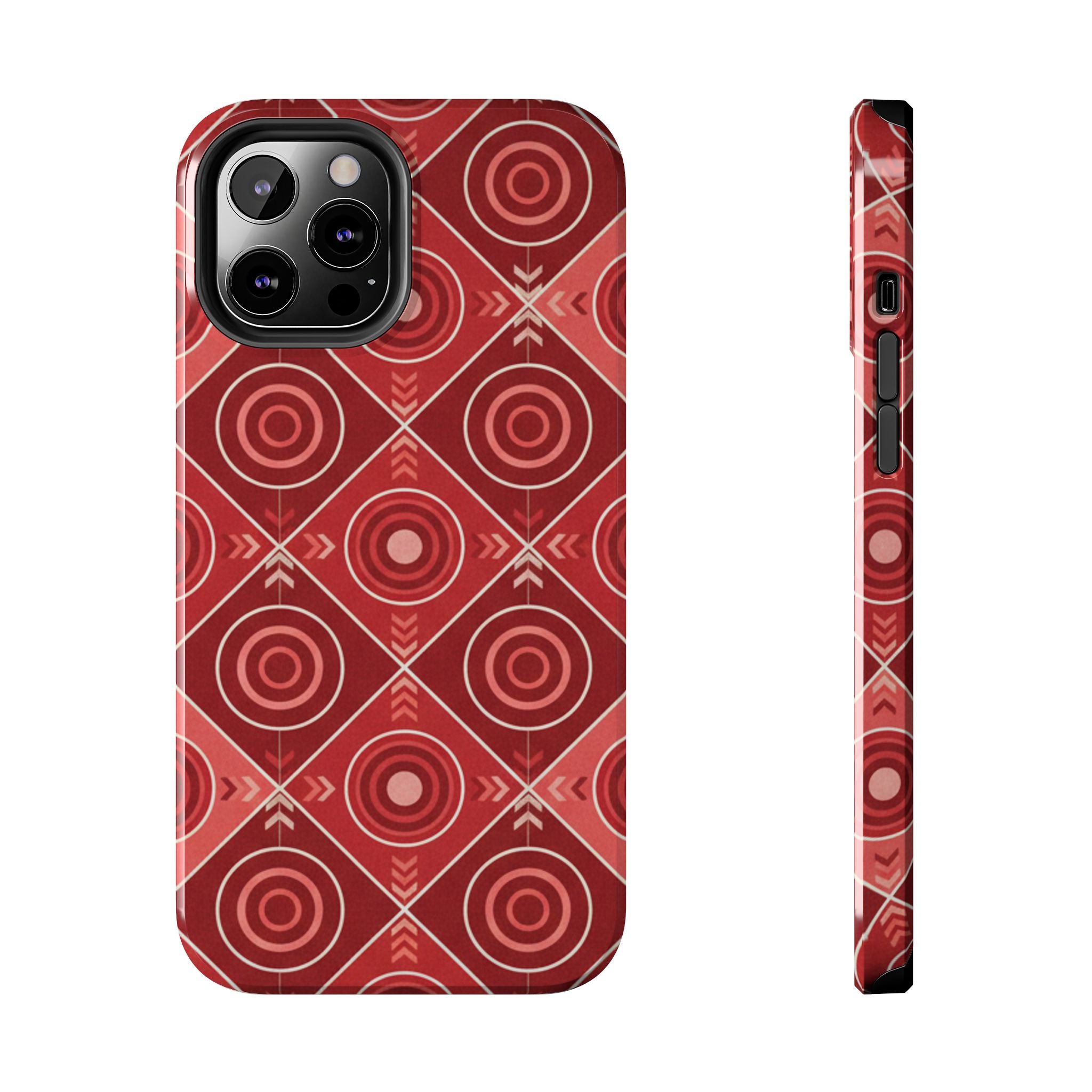 Red Geometric Target Pattern Tough Phone Case — Protective Abstract Retro Design