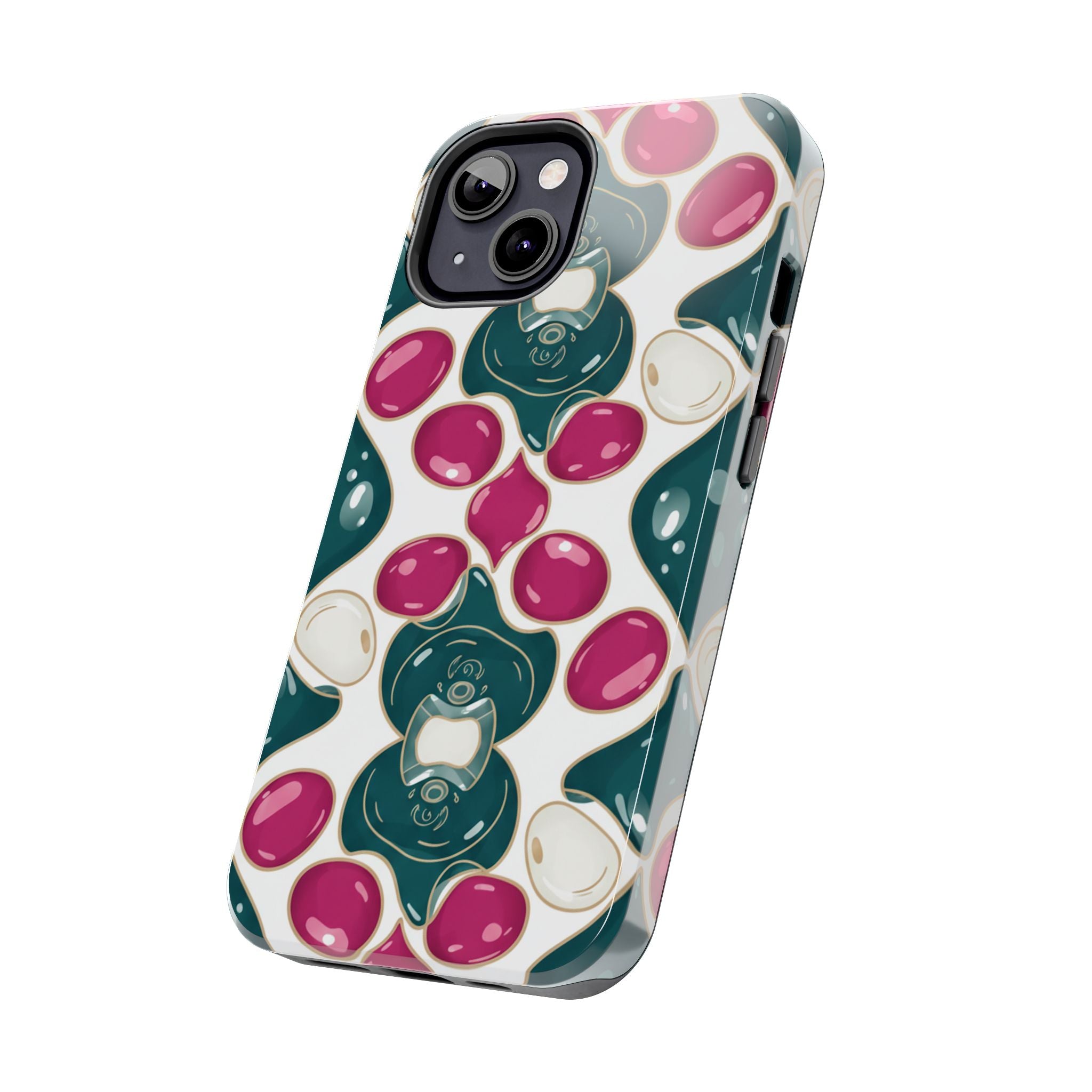 Floral Jewel Pattern Tough Phone Case — Teal & Fuchsia Protective Cover