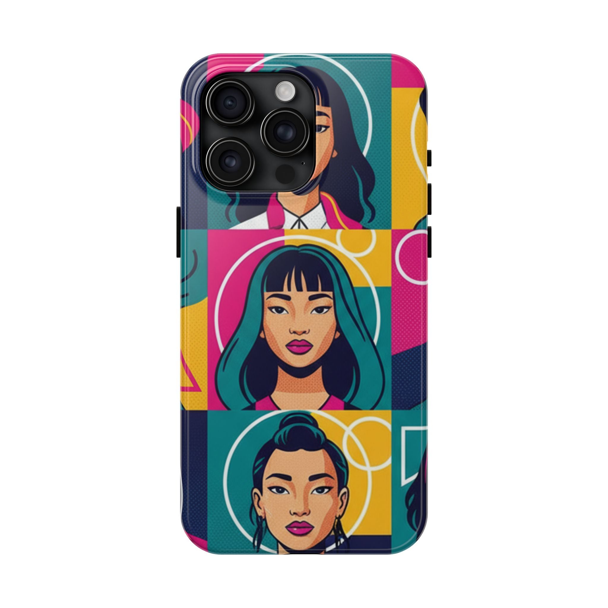 Bold Pop Art Faces Tough Phone Case — Colorful Retro Portrait Protective Cover