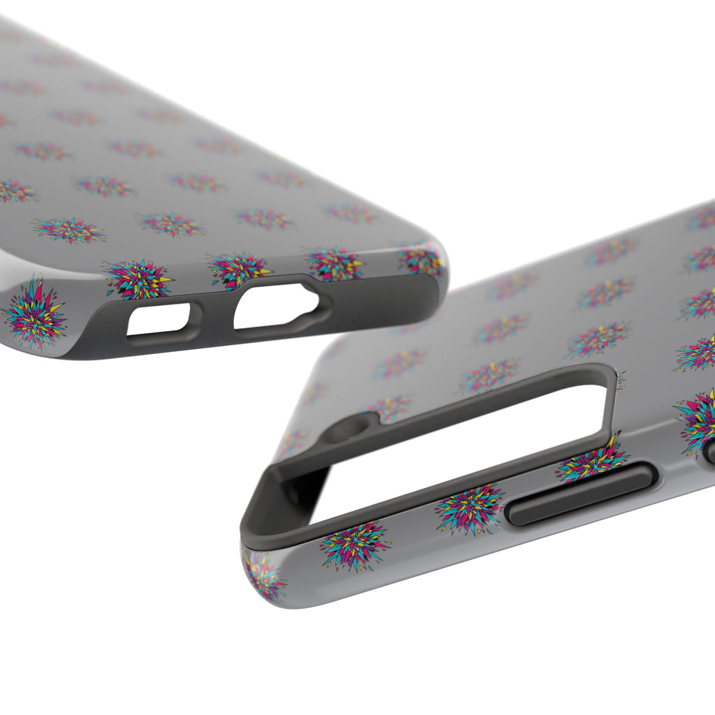 Tough Phone Case — Abstract Floral Burst Pattern on Gray (Protective Slim Fit)