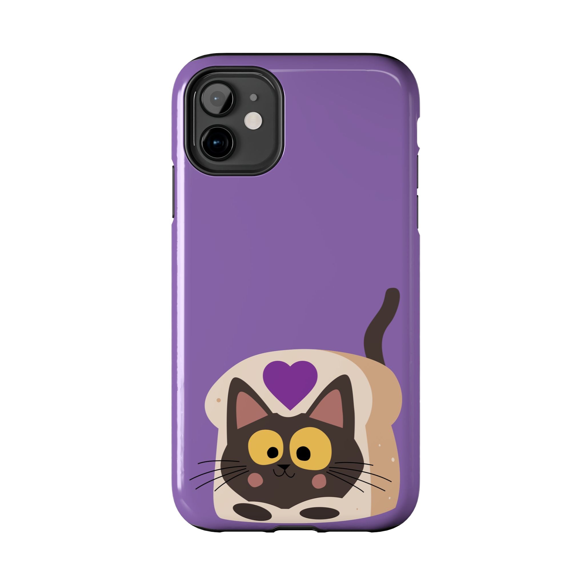 Purple Cute Cat-in-Bread Tough Phone Case — Cute Cat Heart Design