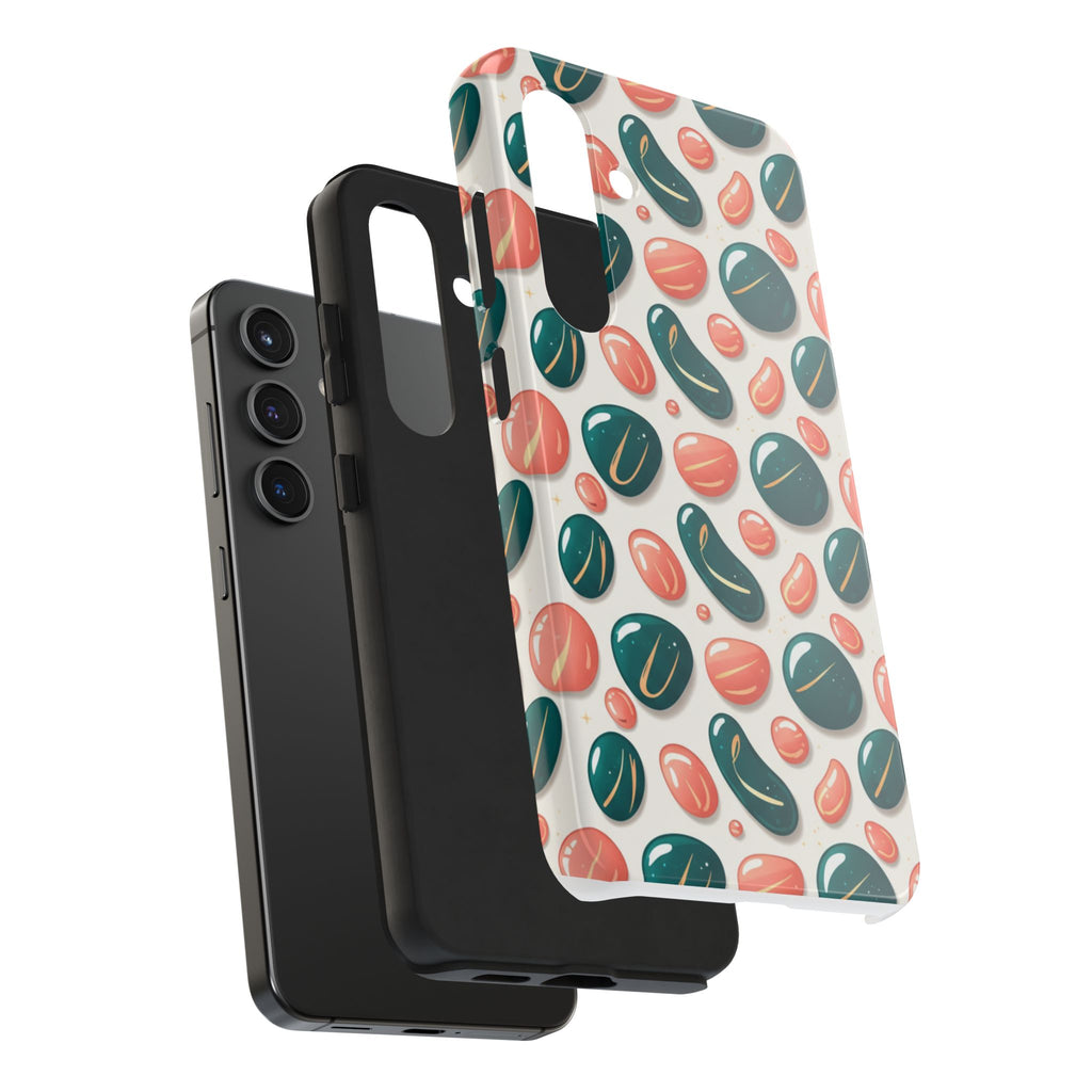 Abstract Pebble Pattern Tough Phone Case — Coral & Teal Protective Cover