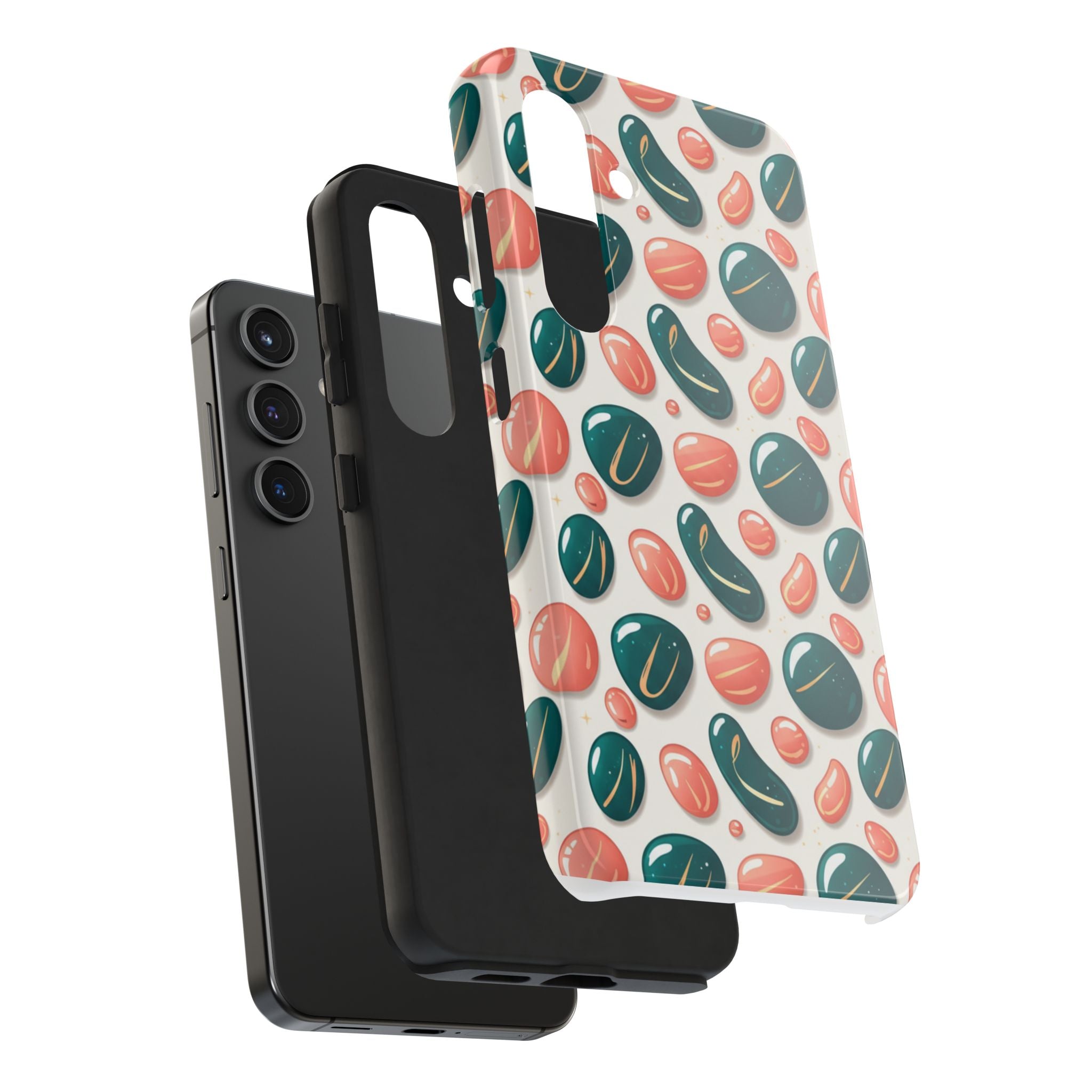 Abstract Pebble Pattern Tough Phone Case — Coral & Teal Protective Cover