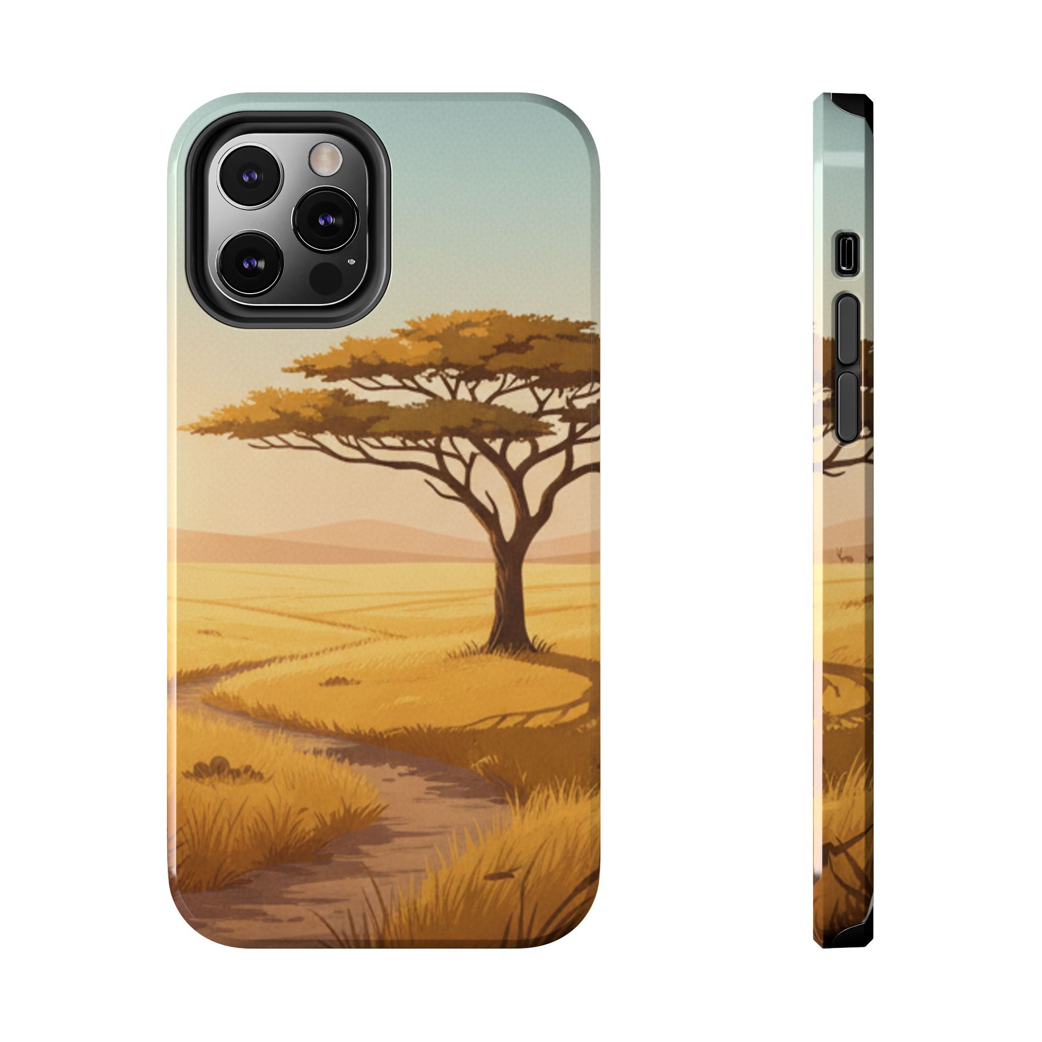 Safari Sunset Tough Phone Case — African Savanna Tree Design