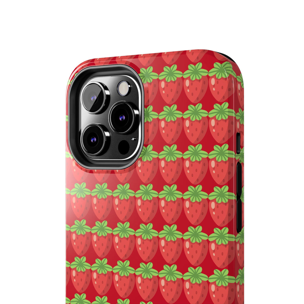 Strawberry Pattern Tough Phone Case — Cute Red Fruit Protective Cover