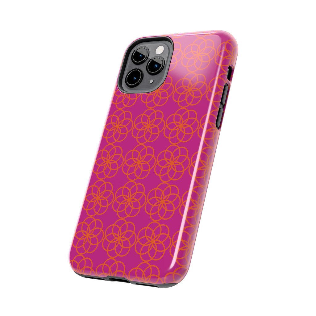 Floral Geometric Tough Phone Case — Pink & Orange Patterned Protective Cover