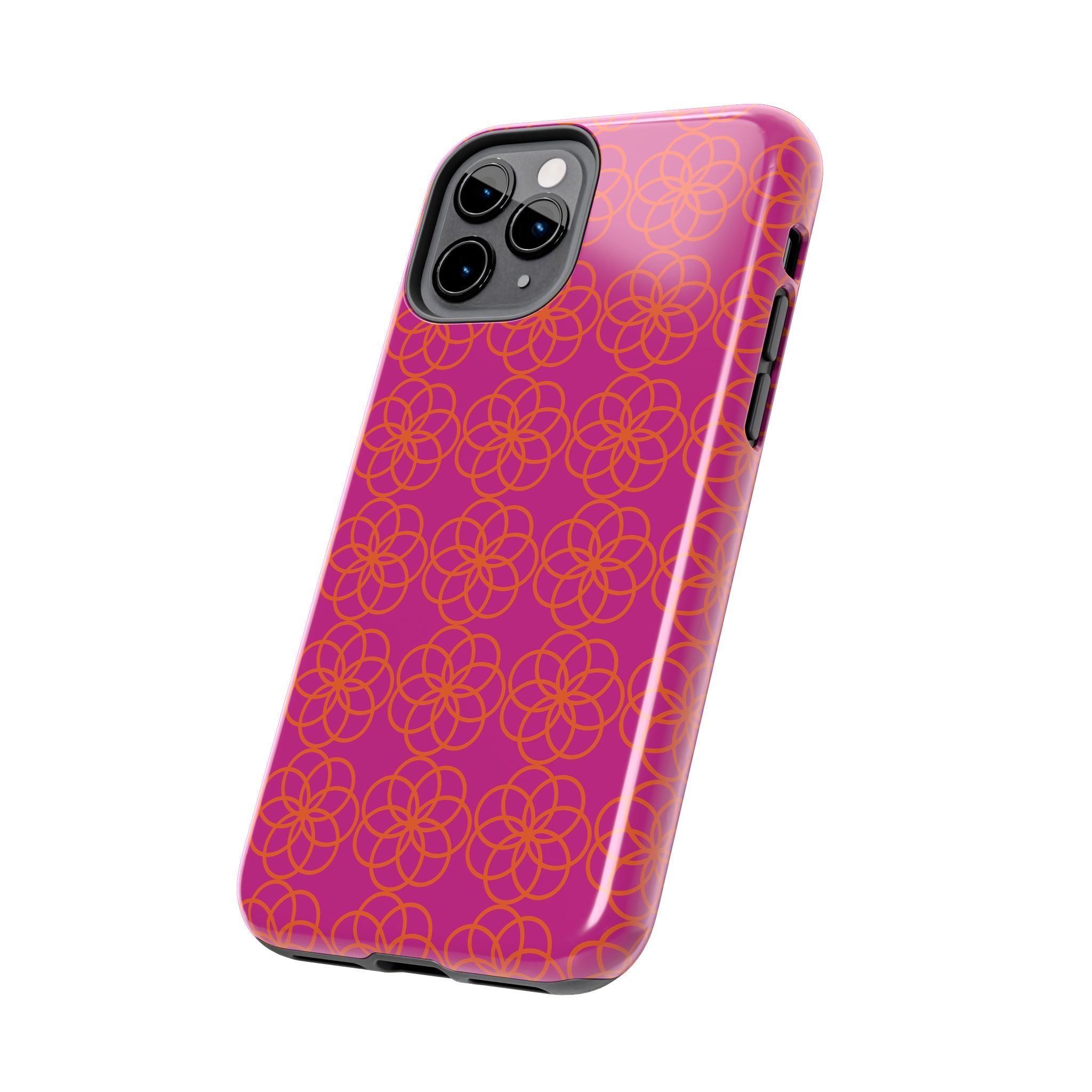 Floral Geometric Tough Phone Case — Pink & Orange Patterned Protective Cover