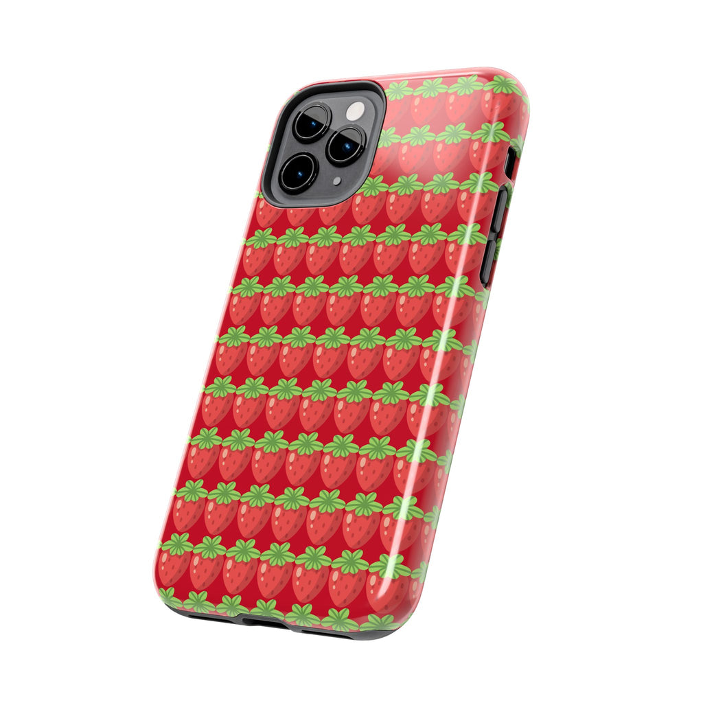 Strawberry Pattern Tough Phone Case — Cute Red Fruit Protective Cover