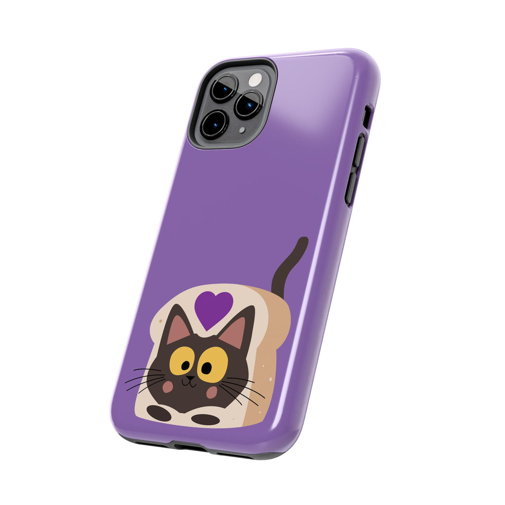 Purple Cute Cat-in-Bread Tough Phone Case — Cute Cat Heart Design