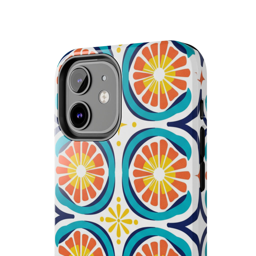 Citrus Tile Tough Phone Case — Colorful Retro Orange Slice Pattern