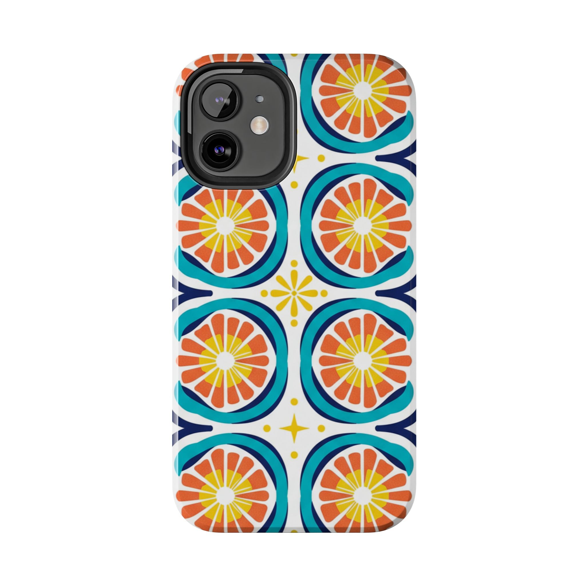 Citrus Tile Tough Phone Case — Colorful Retro Orange Slice Pattern